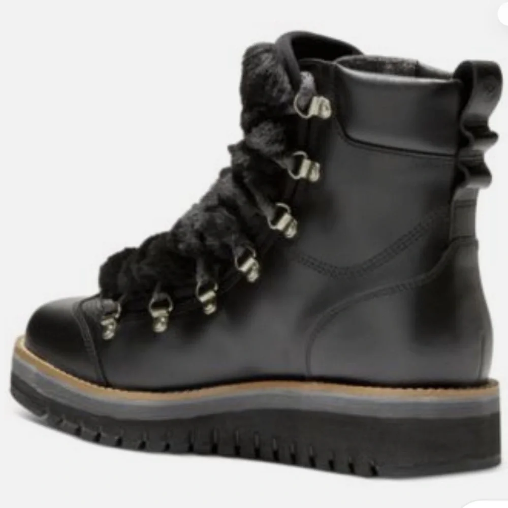 Cole Haan Women’s Zerogrand Lodge Hiker Boots Faux Fur Trim Winter Boots Leather